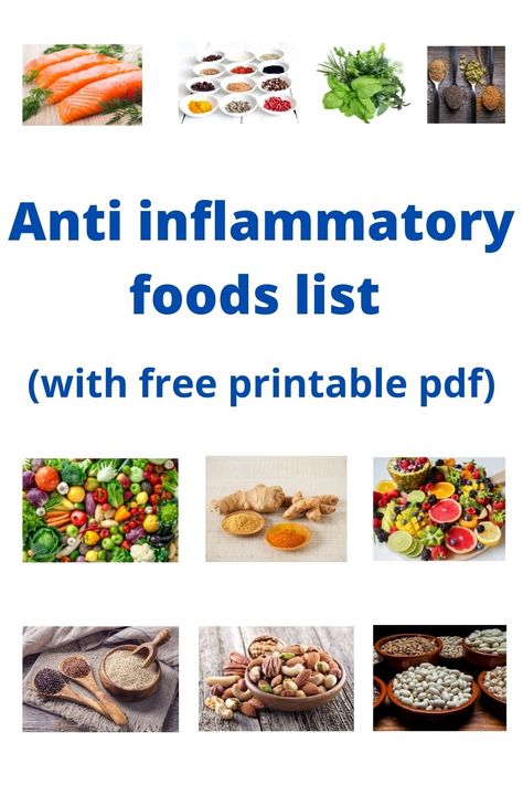 Want to start an anti inflammation diet? Wondering what are anti inflammation foods? So here is an anti inflammation diet food list and for quick reference, I've also included a free printable pdf. Print out this anti inflammatory foods list pdf to easily take it with you to the grocery store to do your shopping. Anti Inflammation Shopping List, List Of Anti Inflammation Foods, Amit Inflammatory Diet, Antiinflammatory Food List Printable, Anti Inflammation Food List Printable, Anti Inflammation Grocery List, Anti Inflamatory Grocery List, Anti Inflammation Food List, Inflammatory Foods List