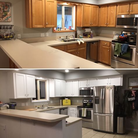 Before and after.. turned out great! Kitchen Cabinets, Home Decor