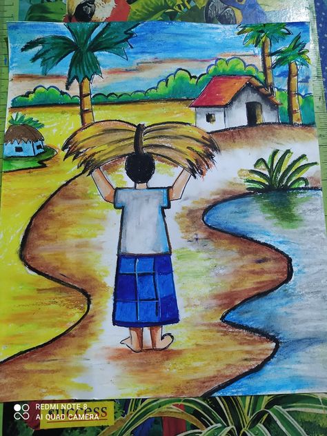 Kudrati Drasy Drawing, Imaginary Drawing, Unity Quotes, Memory Drawing, Oil Pastel Drawings Easy, Drawing Kids, Kids Canvas Art, Drawing Lessons For Kids, Beautiful Art Paintings