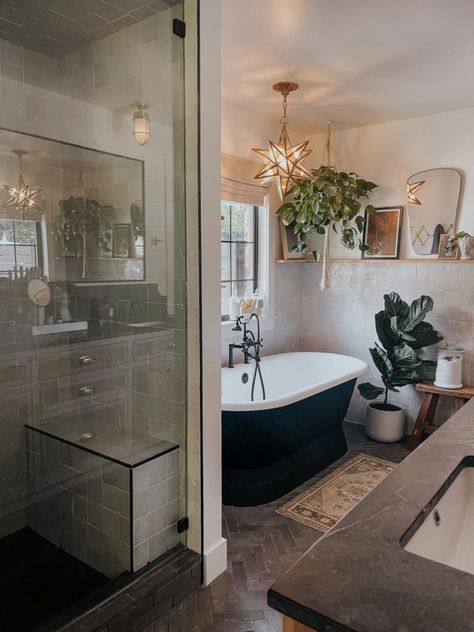 Primary Bathroom Before and After- Utah Ranch Home - Nesting With Grace Roman Shades Bathroom, Utah Ranch, Claw Tub, Black Clawfoot Tub, Clawfoot Tub Bathroom, Clawfoot Tub Shower, Bathroom With Tub, Royal Throne, Nesting With Grace