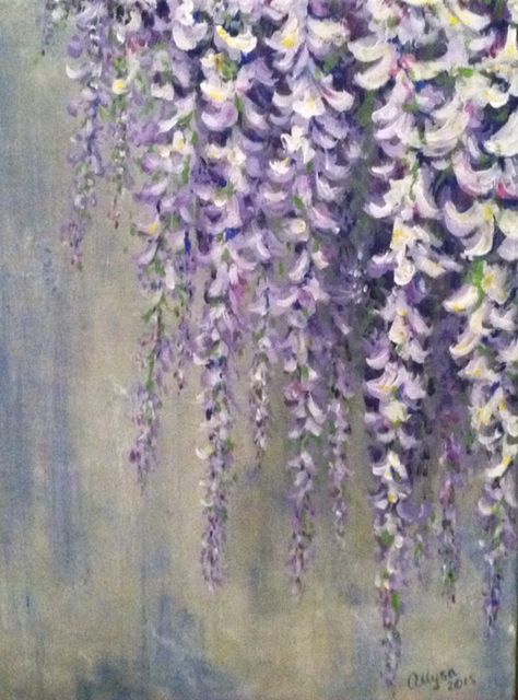 Wisteria Painting Watercolors, Wisteria Art Painting, Wisteria Wall Painting, Wisteria Acrylic Painting, Purple Wisteria Aesthetic, Wisteria Tree Painting, Wisteria Drawing, Wisteria Aesthetic, Wisteria Painting