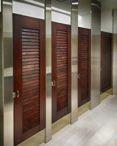 Bathroom Door Design Woods, Louvered Door Ideas, Toilet Door Ideas, Workplace Bathroom, Restroom Partitions, Modern Bathroom Door, Bathroom Stall Doors, Bathroom Door Ideas, Bathroom Door Design