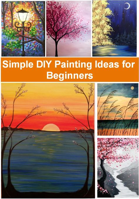 30 Basic Easy Painting Ideas for Beginners, Simple Landscape Paintings – Paintingforhome Folk Art Painting For Beginners, Easy Black Canvas Painting Ideas, Diy Mountain Painting, Easy Painting Ideas On Canvas For Beginners Step By Step, Easy Paintings For Kids, Simple Tree Painting, Step By Step Painting For Beginners, Easy Oil Painting Ideas, Simple Landscape Paintings