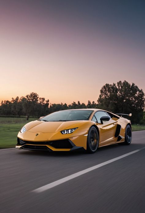 Beautiful Yellow lamborghini driving in the sunset Yellow Lamborghini Wallpapers, Yellow Lamborghini, Street Racing Cars, Street Racing, Amazing Cars, Lamborghini, Luxury Cars, Race Cars, Suv