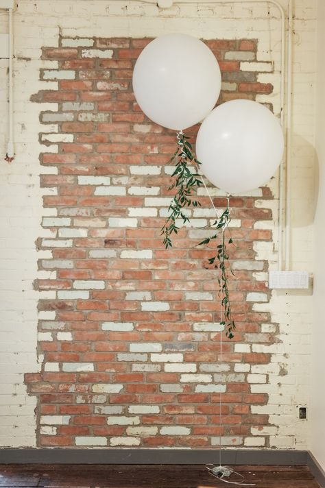 BRIK Venue | Fort Worth | Texas | Event Venue | Wedding Venue | Industrial | Warehouse | Historic | Brick Walls | Wood Floors | Shannon Skloss Photography | Reception Decor | Photo Booth | brick Wall | Balloons | Greenery | Vella Nest Floral Design Terracota Wedding, Wedding Venue Industrial, Brick Wedding, Wedding Table Display, Wedding Favours Magnets, Pub Wedding, Wedding Ring For Him, Wedding Party Outfits, Industrial Warehouse