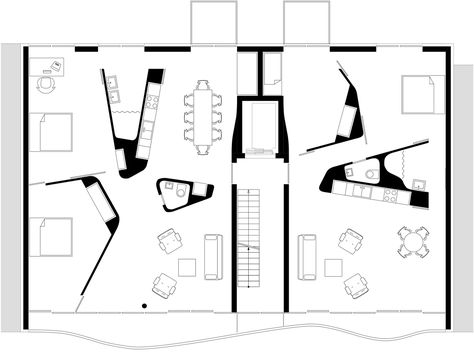 Co Housing Floor Plan, Floor Plan Apartment Building, Shared Appartement, Micro Apartment Floor Plans, Organic Floor Plan, Co Living Space, House Floor Plan Design, Urban House Design, Housing Floor Plans