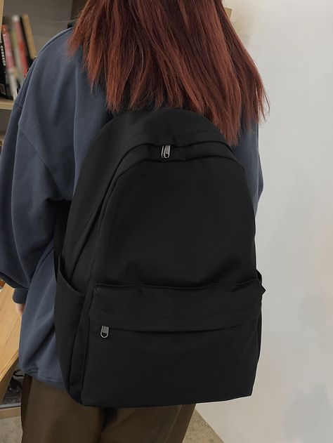 Black Preppy   Oxford Plain Functional Backpack Embellished   Women Bags Preppy Bags, Functional Backpack, Estilo Preppy, Style Preppy, Blue Backpack, North Face Backpack, Branded Handbags, Small Crossbody Bag, Petite Outfits