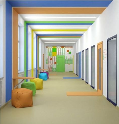 School Corridor Design, Children Hospital Design, Kindergarten Interior, Classroom Interior, Daycare Decor, School Building Design, Daycare Design, Corridor Design, Kids Interior Design