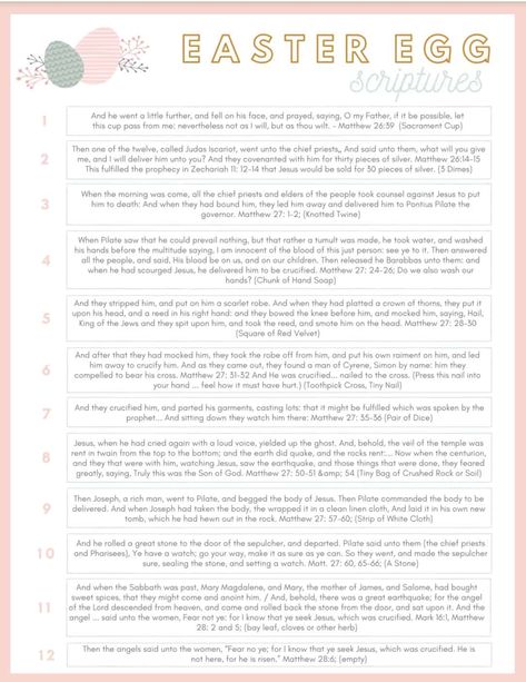 Celebrate Easter with these meaningful Easter Egg Scriptures.  A perfect way to share the meaning of Easter with your family. Easter Egg Scriptures, The Meaning Of Easter, Lds Easter, Lds Relief Society Activities, Girls Activities, Easter Scriptures, Easter Bible Verses, Easter Symbols, Christ Centered Easter