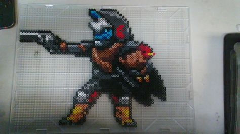 Cayde 6 from Destiny Perler Beads Destiny 2, Destiny Pixel Art, Nerdy Perler Beads, Perler Pattern, Bead Templates, Cayde 6, Hamma Beads Ideas, Pixel Beads, Perler Ideas