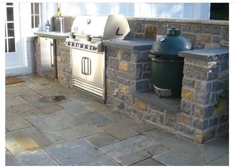 outdoor kitchen with kegerator, grill and egg Kegerator Bar Ideas Outdoor, Egg Bbq Outdoor Kitchens, Outdoor Kitchen With Green Egg, Outdoor Kegerator, Yard Renovation, Outside Grill, Small Outdoor Kitchens, Outdoor Grill Area, Grill Ideas