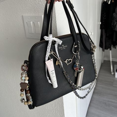 CUSTOM by me vintage Kate Spade New York black... - Depop Kate Spade Aesthetic, Vintage Kate Spade, Black Leather Shoulder Bag, Lace Bows, Silver Accents, Kate Spade New York, Leather Shoulder Bag, Kate Spade, Black Leather