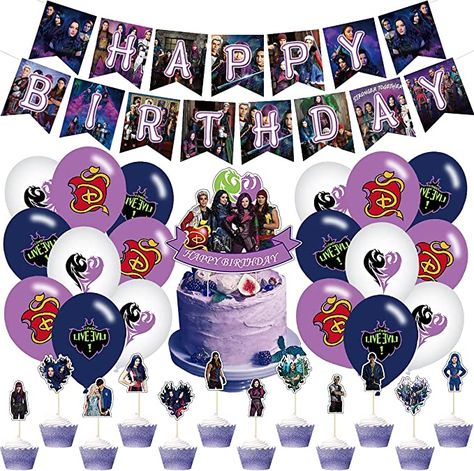 Perfect for any Descendants fan! Be the Queen of Mean at the birthday party! #affliatead Descendants Decorations, Descendants Birthday Party, Descendants Cake, Birthday Banner Cake Topper, Graduation Party Gifts, Balloon Ribbon, Balloon Kit, Cake Banner Topper, Princess Dresses