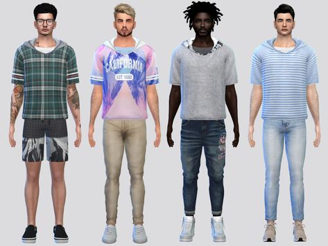 The Sims Resource - Large Hoodie Tee Male Sims, Large Hoodie, Male Clothes, Male Clothing, Mens Swim Shorts, Sims 4 Clothing, The Sims Resource, Sims Resource, Man Swimming