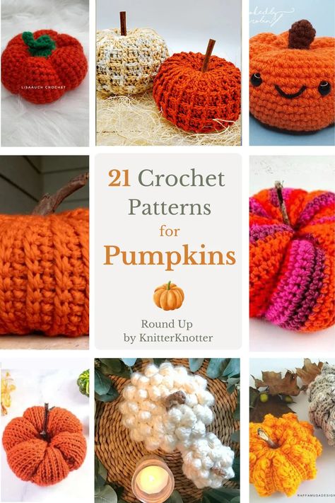 Free pumpkin crochet patterns: adorable and easy! - KnitterKnotter Crochet Pumpkin Patterns, Crocheted Pumpkins, Pumpkin Patterns Free, Pumpkin Patterns, Pumpkin Crochet, Crochet Pumpkins, Fall Crochet Patterns, Crochet Halloween, Crochet Shawl Pattern Free