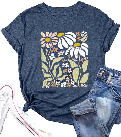 PRICES MAY VARY. ❀Breezy Style: Soft and Breathable,Made from a cotton and polyester,Lightweight short sleeve t-shirt features a flowing floral print perfect for Summer weather comfort. ❀Flowers t-shirt Design: Flowers Shirts,Boho Flower T Shirt, Vintage Floral Graphic Shirt ,Botanical Tee Wildflowers Shirts Garden Lover Top ,Floral Graphic Retro Shirt The women wildflower T Shirt,Fashion Friend Casual Loose Blouse Tees,Classic Vintage Country Music short sleeve Tee Shirt For Women Juniors Girls Graphic Tees Cricut, Womens Tshirt Designs, Floral Shirts Women, Boho Tops For Women, Fall T Shirts, Hippie Tshirt, Women Tshirt Design, Womens Tops Casual, Vintage Floral Shirt