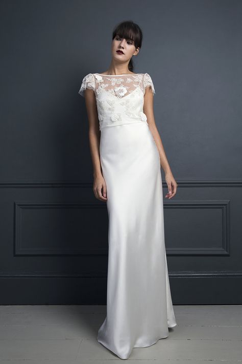 MITZI LEATHER TOP & IRIS SLIP | WEDDING DRESS BY HALFPENNY LONDON Wedding Dress With Overlay, Dress With Overlay, Wedding Dress Topper, Slip Wedding Dress, Halfpenny London, Plain Wedding Dress, Dress Topper, Overlay Top, Bridal Separates