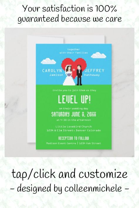 Adorably Nerdy 8-Bit Wedding Invitations - tap/click to personalize and buy  #nerd, #nerdy, #geek, #wedding, #gamer, Geek Wedding, Wedding Invitations Zazzle, Event Gifts, Event Center, 8 Bit, Level Up, Get One, Right Now, Tap