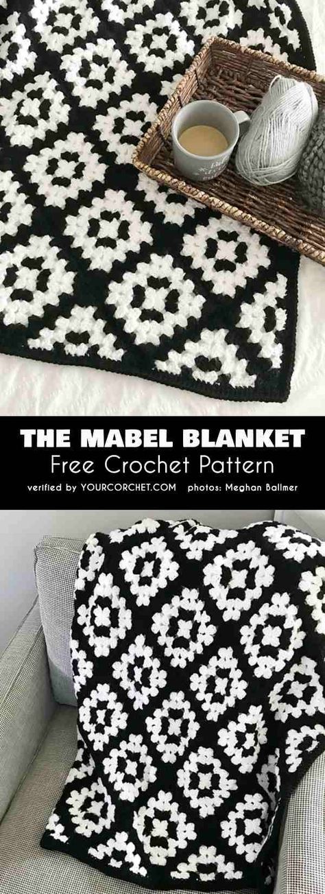 The Mabel Blanket Easy Granny Square Tutorial Free Crochet Pattern Granny Square Afghan for Beginners Black and White Blanket #freecrochetpattern #crochetblanket #themabelblanket #grannysquare Granny Square Häkelanleitung, Blanket Squares, Motifs Granny Square, Easy Granny Square, Confection Au Crochet, Easy Crochet Blanket, Crochet Blanket Afghan, Crochet Granny Square Blanket, Crochet Simple