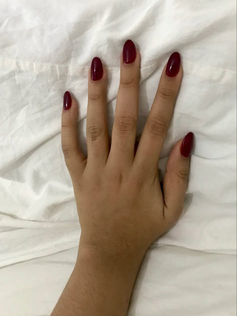 Deep Red Oval Nails, Dark Red Round Nails, Dark Red Nails Almond Shape, Deep Red Almond Nails, Dark Red Oval Nails, Oxblood Nails, Round Shaped Nails, Opi Gel Nail Polish, How To Have Style