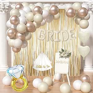 Beige Bridal Shower Decorations Bride To Be Decorations-Sand White Gold Balloons, Bride Balloons, Curtains, Veil, Foil Heart Balloons For Bachelorette /Wedding /Engagement Party Decorations White Gold Balloons, Bride Balloons, Bride To Be Decorations, Bride To Be Balloons, Engagement Party Decorations, Gold Balloons, Heart Balloons, Bridal Shower Theme, Bridal Shower Decorations