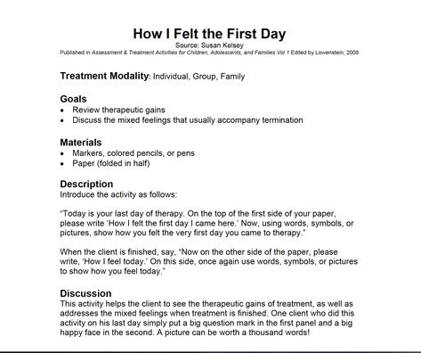 Termination activity from Favorite Therapeutic Activities for Children, Adolescents, and Families, edited by Liana Lowenstein Discharge Session Therapy, Liana Lowenstein Activities Therapy Ideas, Termination Therapy Activities, Group Termination Activities, Termination Session Activities, Art Therapy Termination Activities, Counseling Termination Activities Kids, Termination Session Therapy, Therapy Termination Activities For Teens