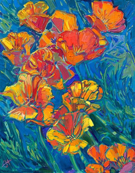 Poppies Artwork, Open Impressionism, Painting Poppies, Poppies Painting, Orange Poppies, Abstract Art Images, Erin Hanson, California Poppies, A Level Art Sketchbook