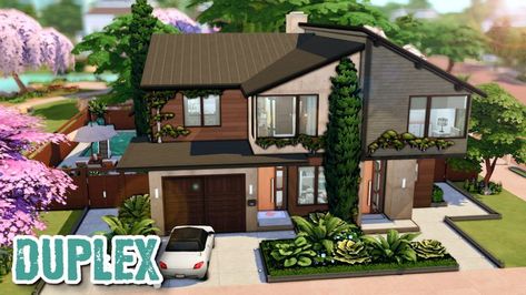 A modern duplex style home in Newcrest for my save file! 🏡 • 📍 30x30 in Newcrest • No CC • Gallery ID: ChrissieYT • Packs Used: NOT pack restricted! • $240,245 Simoleons • House No.1 (left, furnished as a show home): 3 bed, 2.5 bath • House No.2 (right, furnished & personalized for a family): 2 bed, 2.5 bath (art studio + office that could be 2 more bedrooms) Sims 4 Family House, Sims 4 Family, Studio Office, Sims 4 Expansions, Save File, Bath Art, House No, Duplex House, Sims 4 Build