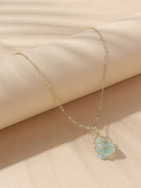 Nature-inspired Necklaces With Natural Stones, Nature-inspired Green Necklaces With Stones, Jade Pendant Necklace With Natural Stones, Nature-inspired Jade Gemstone Necklaces, Elegant Jade Pendant Crystal Necklace, Simple Beaded Necklaces, Letter Charm Necklace, Turquoise Charm, Embellished Fashion