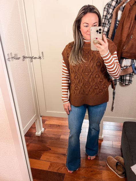 trendy mom outfit fall 2024 ; sweater vest outfit ; how to style a sweater vest 2024 Womens Sweater Vest Outfit Fall Fashion, Turtleneck Sweater Vest Outfit, How To Wear A Sweater Vest, Sweater Vest Outfit Winter, Trendy Mom Outfits Fall, Style A Sweater Vest, Sweater Vest Outfits, How To Style A Sweater Vest, Fall Vest Outfits