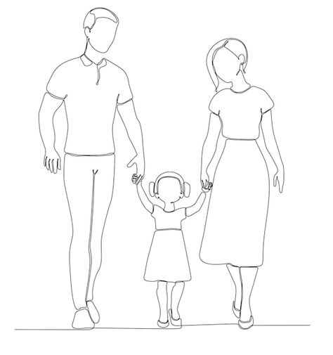 Happy Family Drawing Sketch, Family Of 3 Drawing, Family Easy Drawing, Family Photo Drawing, Family Drawing Easy, Family Drawing Sketch, Happy Family Drawing, Family Silhouette Art, Parents Drawing