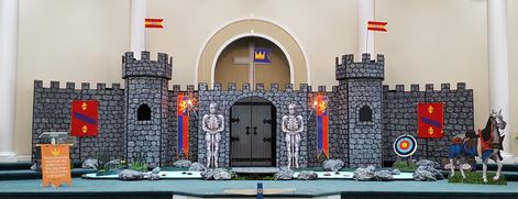 Cardboard Forts, Kingdom Vbs, Kingdom Keepers, Ganpati Decoration Theme, Lifeway Vbs, Castle Crafts, Simple Stage Decorations, Ganpati Decoration At Home, Princess Theme Birthday