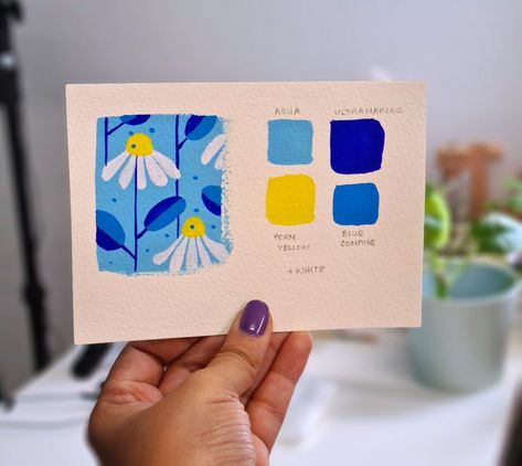 Paint a Floral Pattern with Acrylic Gouache Begginer Gouache Painting, Gouache Practice Exercises, Gouache Exercises, Gouache Illustrations Simple, Gouache Beginner, Paint Pen Art Ideas, Quick Painting Ideas, Simple Gouache Painting, Gouache Painting Ideas For Beginners