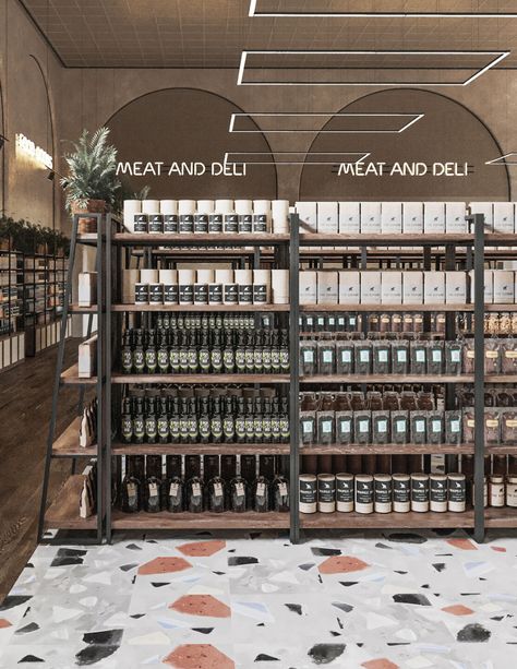 Gourmet Shop Design, Market Design Architecture, Interior Design Supermarket, Supermarket Interior Design, Modern Supermarket Design, Small Supermarket Design Interior, Supermarket Facade Design, Supermarket Design Architecture, Market Interior Design