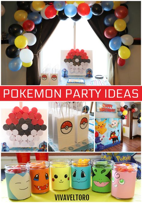 Pokemon Birthday Party Ideas - Viva Veltoro Pokemon Party Ideas Decoration, Pokemon Food Ideas Birthdays, Pokemon Themed Food, Pokémon Birthday Party, Pokemon Party Ideas, Pokemon Birthday Party Ideas, Pokemon Party Decorations, Pokemon Themed Party, Pokémon Birthday