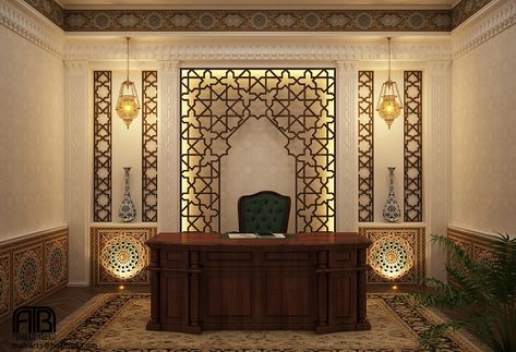 islamic video studio in Imam Islamic University Riyadh on Behance Boho Living Room Coffee Tables, Ibn Saud, Islamic University, Small Rustic House, Arabic Interior Design, Home Interior Inspiration, Islamic Interior Design, Muslim Prayer Room Ideas, Office Reception Design