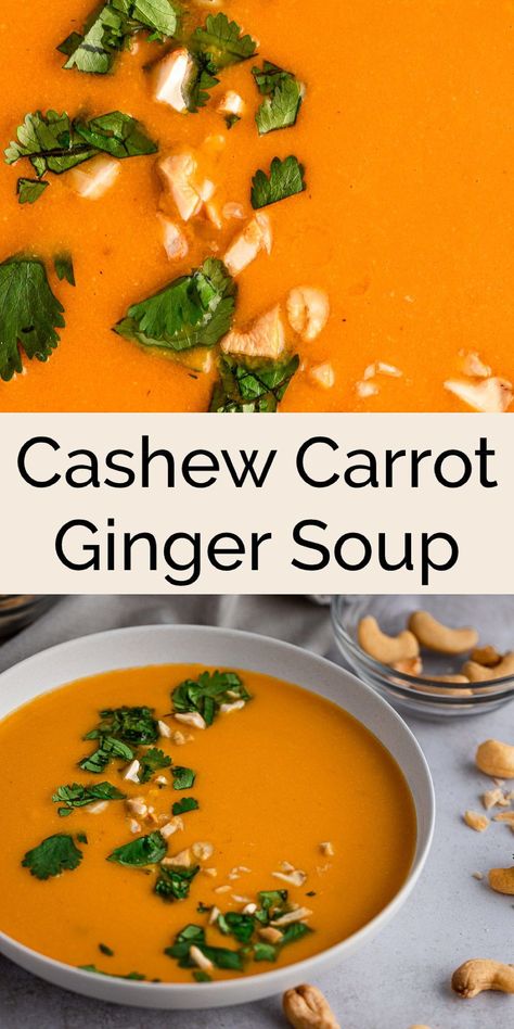 This thick & creamy cashew carrot ginger soup is an easy-to-make instant pot soup recipe. Made with cashews, carrots, ginger, coconut milk and Thai red curry paste for a bit of spice. Plus it’s both vegan and gluten-free! Recipes With Cashew Cream, Cashew Soup, Instant Pot Soup Recipe, Soup Carrot, Curry Soup Recipes, Thai Red Curry Paste, Carrot Curry, Cashew Recipes, Carrot Ginger Soup