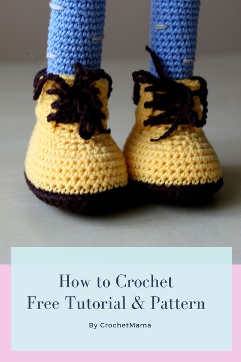 Crochet Doll - Boots & Legs - Free Tutorial & Pattern Crochet Doll Legs Free Pattern, Crochet Doll Boots Free Pattern, Crochet Doll Boots, Crochet Doll Shoes, Doll Shoes Tutorial, Crochet Doll Clothes Free Pattern, Crochet Puff Flower, Doll Boots, Dolls Crochet