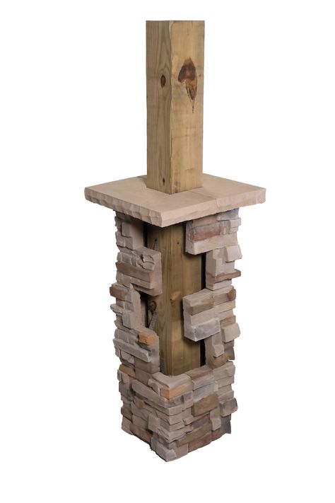 ClipStone® ColumnWrap offers a revolutionary solution: the beauty and feel of a 14" x 14" natural stone column without the hassle and expense of traditional masonry. No mortar, no mess, no masonry experience required. ClipStone ColumnWrap's patent pending technology eliminates the need to frame around the post, saving you time and money. 50 Year Limited Warranty. ClipStone - it’s that easy. ClipStone ColumnWrap ProStack 1-lin ft Poinset Manufactured Stone Veneer | CSS.12.002.2 Brick Post Columns, Support Post Ideas, Porch Post Wraps, Porch Column Wraps, Diy Felt Animals, Front Porch Columns, Column Wraps, Mailbox Ideas, Masonry Construction