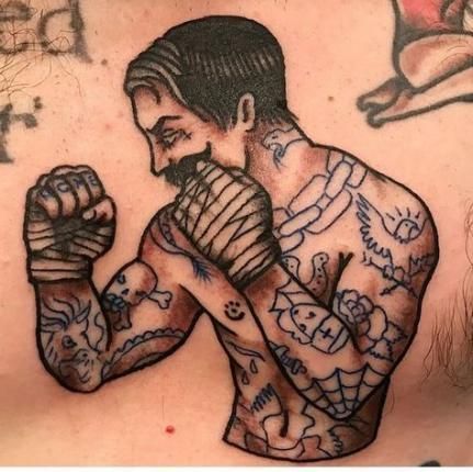 Boxer Tattoo. Boxer Tattoo, Boxing Tattoos, Old School Ink, Traditional Tattoo Old School, Traditional Tattoo Sleeve, Tattoo Traditional, Tattoos Geometric, Inspiration Tattoos, Old School Tattoo Designs