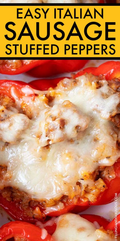 These sausage stuffed red peppers make for a memoriable Italian sausage recipe! Perfect for easy family dinners, they’re flavorful, simple to make, and sure to please everyone. Family Dinners With Ground Beef, Chicken Family Dinners, Stuffed Peppers With Cauliflower Rice, Italian Sausage Stuffed Peppers, Stuffed Red Pepper, Sausage Stuffed Peppers, Stuffed Red Peppers, Dinners With Ground Beef, Family Dinners Easy