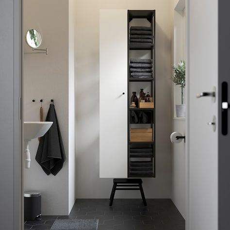 ENHET Wall storage combination - anthracite/white - IKEA Ireland Ikea Enhet, Barbershop Design, Ikea Bathroom, Open Wall, White Doors, Wall Storage, Hanging Shelves, Open Storage, Floor Space