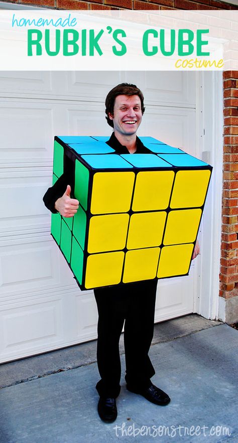 Homemade Rubik's Cube Costume Tutorial at thebensonstreet.com #diy #halloween Rubiks Cube Costume, Boys Halloween Costumes Diy, Diy Fantasia, 80s Halloween Costumes, Teen Halloween, 80s Costume, Diy Kostüm, Homemade Halloween Costumes, Costume Tutorial