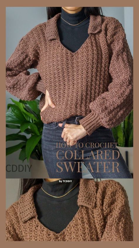 Sweater Tutorial, Crochet Sweater Pattern, Crochet Top Outfit, Fall Crochet Patterns, Mode Crochet, Hoodie Pattern, Stylish Wardrobe, Crochet Collar, Crochet Pumpkin