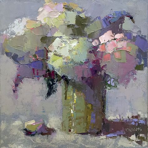 Hydrangeas and Lilacs by Trisha Adams, Oil, 12 x 12 x 1.25 Hydrangea Painting, Flowers In A Vase, Abstract Flower Art, Selling Paintings, Abstract Floral Paintings, Abstract Floral Art, Abstract Flower Painting, Flower Art Painting, Arte Floral