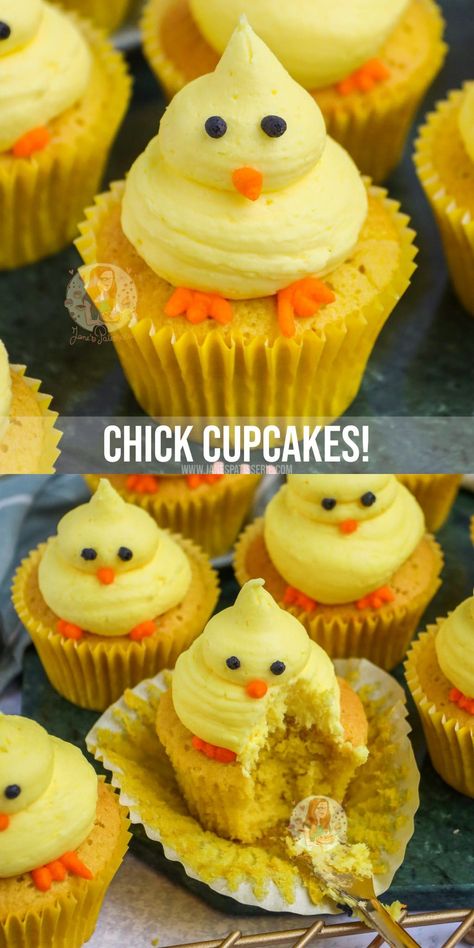 Easter Cupcakes Decoration, Chick Cupcakes, Chicken Cupcakes, Duck Cupcakes, Cupcakes Cute, Lemon Buttercream Frosting, Janes Patisserie, Chicken Cake, Easter Snacks