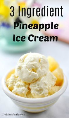 When you need an easy to make simple ingredient dessert for family or a dinner party Easy 3 Ingredient Pineapple Ice Cream is the perfect recipe. With a food processor or blender, it comes together quickly with simple delicious pineapple. It is so close to Dole Whip you get at Disney. #pineappleicecream #dolewhip #icecream #pineapple #craftingafamily Dessert For Family, Pineapple Ice Cream Recipe, Pineapple Ice Cream, Ice Cream Crafts, Cuisinart Ice Cream, Cuisinart Ice Cream Maker, Easy Ice Cream Recipe, Recipes With Whipping Cream, Ice Cream Maker Recipes