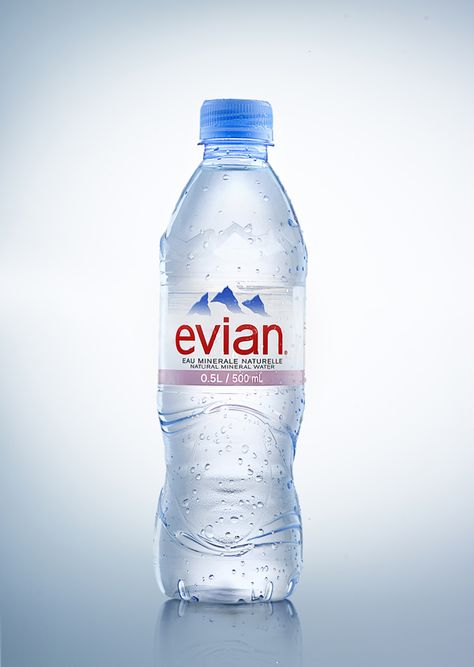 Evian Bottle Mineral Water Drinks, Evian Water Bottle, Evian Water, Image Joker, Water Bottle Label Design, Natural Mineral Water, Bottle Label Design, Evian Bottle, Product Shoot