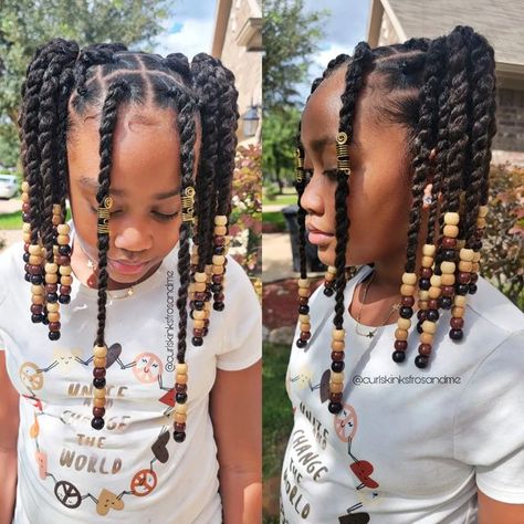 Twist With Beads For Kids Hair, Braids And Twists Hairstyles Kids, Kids Beaded Hairstyle, Hair Styles For Little Black Girls Kids Twists, Hair Styles With Beads Kids, Twists For Little Black Girls Hair, Kids Twists Hairstyles, Kid Twist Hairstyles, Twist Kids Hairstyles