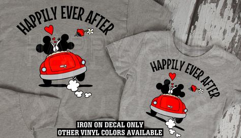 Disney Honeymoon Shirts, Happily Ever After Disney, Disney Anniversary, Disney Iron On, Disney Honeymoon, Personalized Matches, Disneyland Shirts, Honeymoon Shirts, Disney Shirt